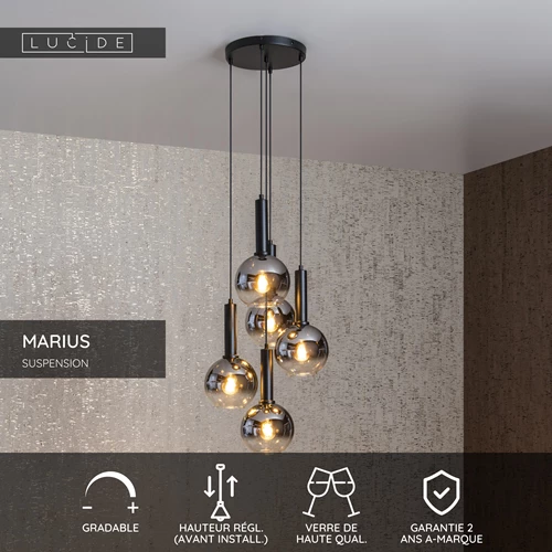 Lucide MARIUS - Suspension - Ø 55 cm - 5xE27 - Noir - USP
